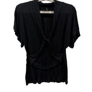 NAF NAF Womens Black Twist Front Draped V-Neck Short Sleeve Top Size S HNT120AD